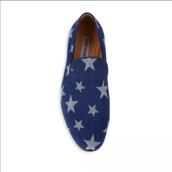 🔥STEVE MADDEN🔥LODESTAR DENIM BLUE LOAFERS PATRIOTIC STARS SIZE 9 NIB - Picture 2 of 6